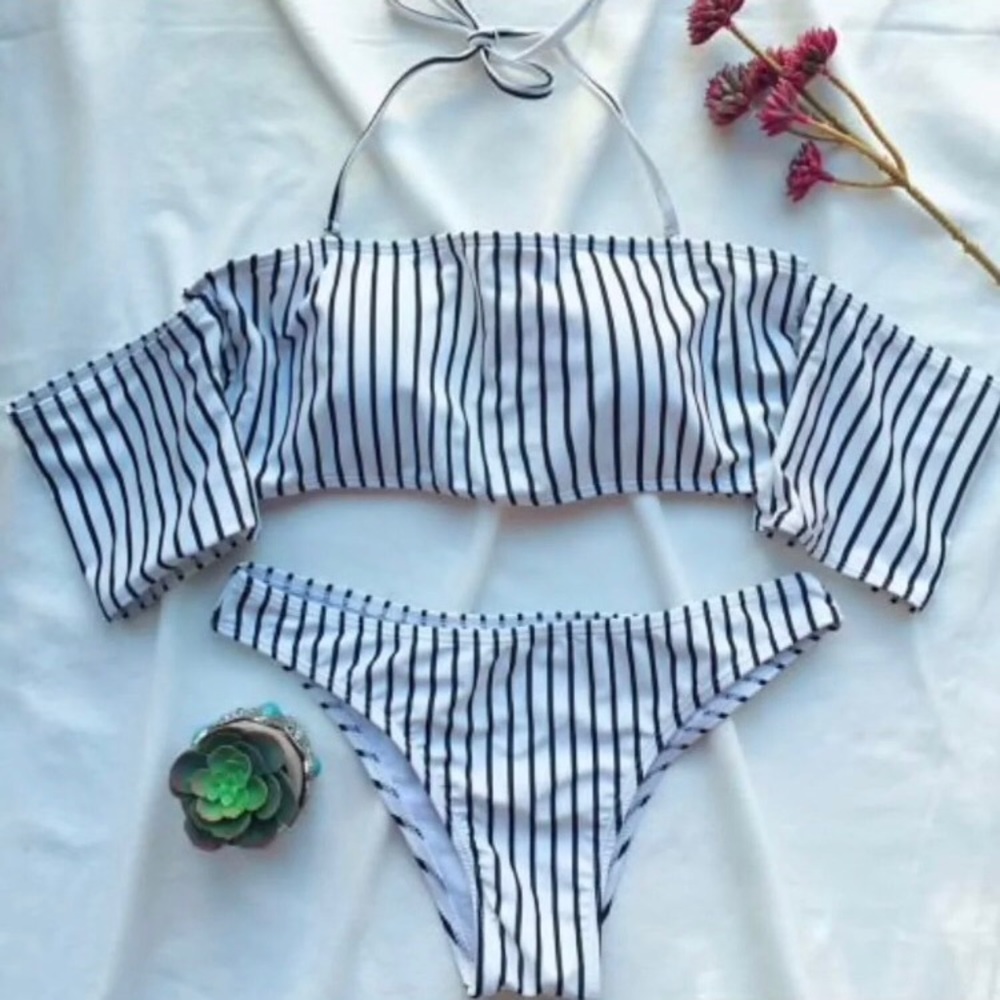 OFF SHOULDER STRIPPED BIKINI